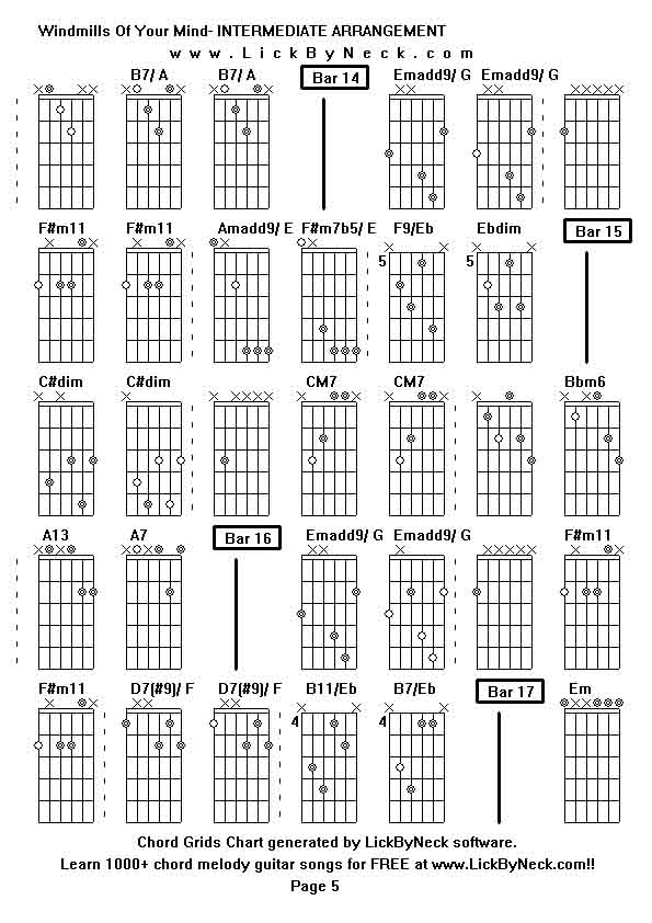 Chord Grids Chart of chord melody fingerstyle guitar song-Windmills Of Your Mind- INTERMEDIATE ARRANGEMENT,generated by LickByNeck software.